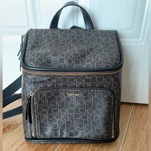 New Calvin Klein Brown Signature Monogram Logo Backpack Purse